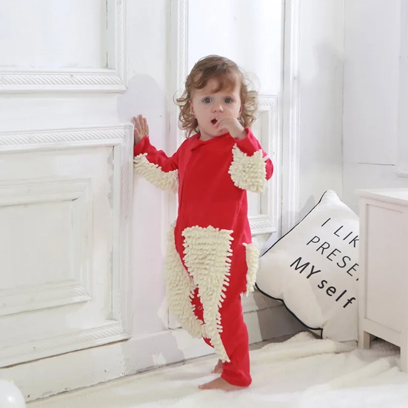 2024 Infant Crawls Clothing Jumpsuit Toddler Boy Cleaning Baby Girl Romper Outfit One-piece Children Mop Suit Matching Costume