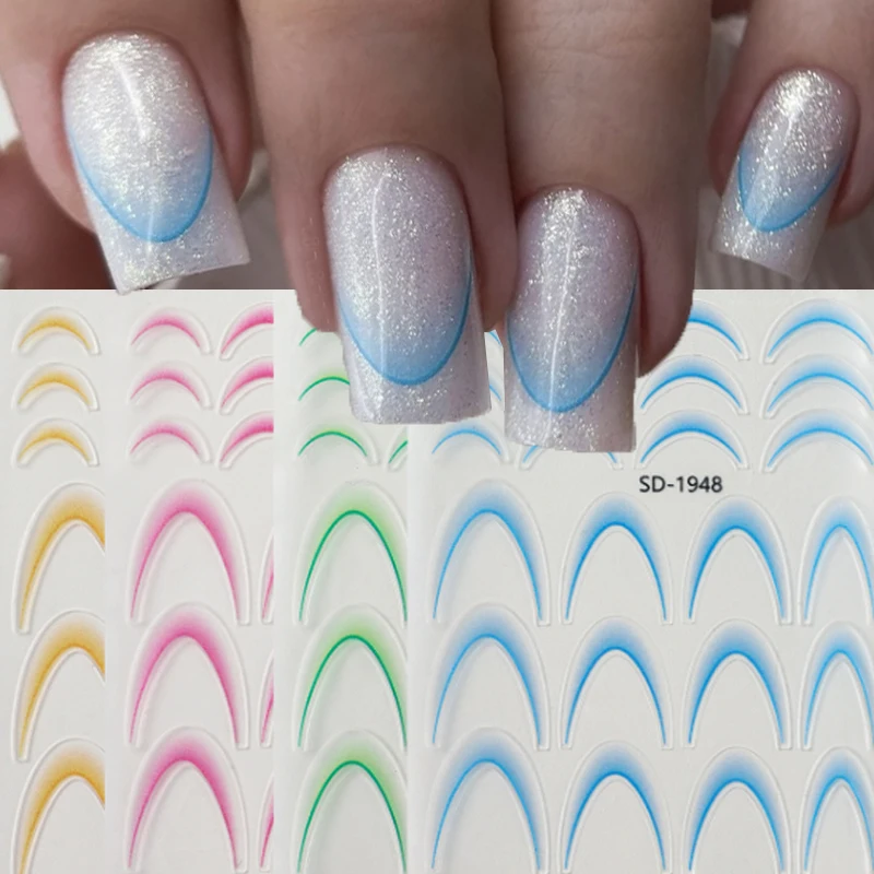 8 個グラデーションストライプフレンチネイルステッカーインクブルーミングライン水転写スライダー爪のヒントデカール DIY マニキュア装飾