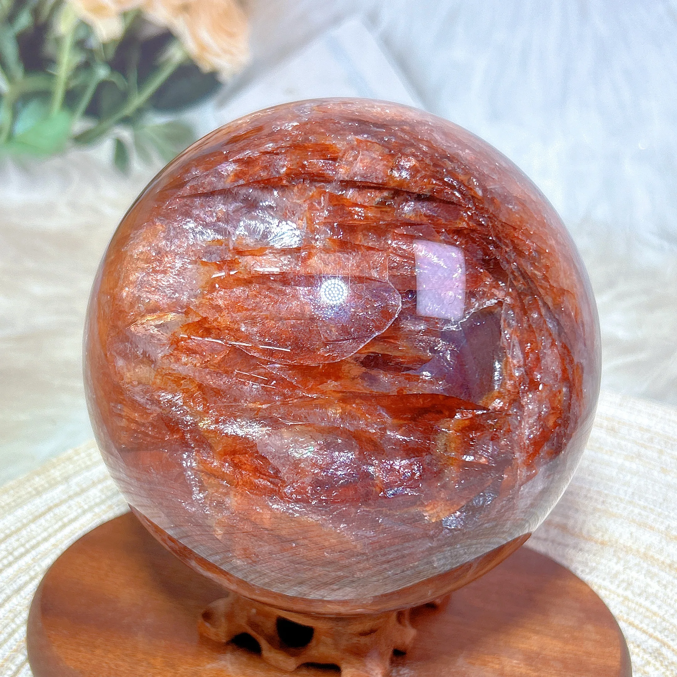 Healing Natural Crystals Fire Quartz Rainbow Big Sphere Polished Ball Reiki High Quality Home Decoration Witch Gift Energy