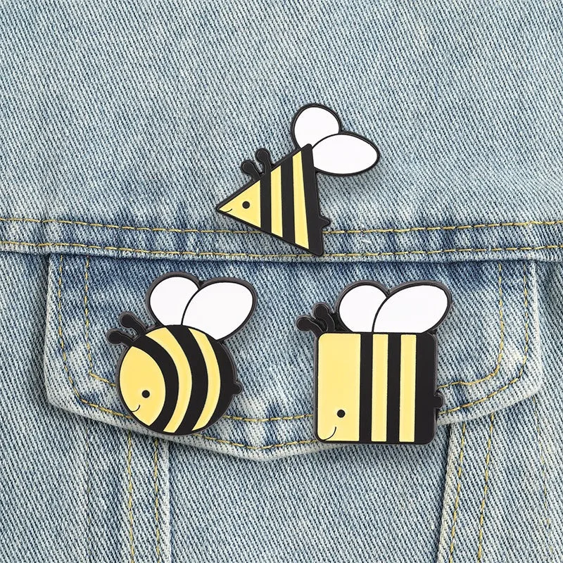 Cute Cartoon Bee Enamel Pin Geometric Bumblebee Lapel Brooch Badge Backpack Clothes Decor Jewelry Gift for Insect Lovers