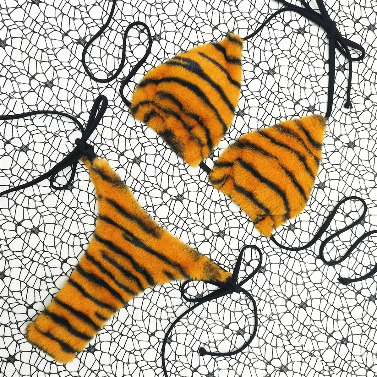 الفتيات مثير الأصفر النمر طباعة الأرنب الفراء بيكيني الرسن بيكيني ملابس السباحة البرازيل رفع ملابس السباحة ملابس الشاطئ حمام البدلة النساء S ~ L