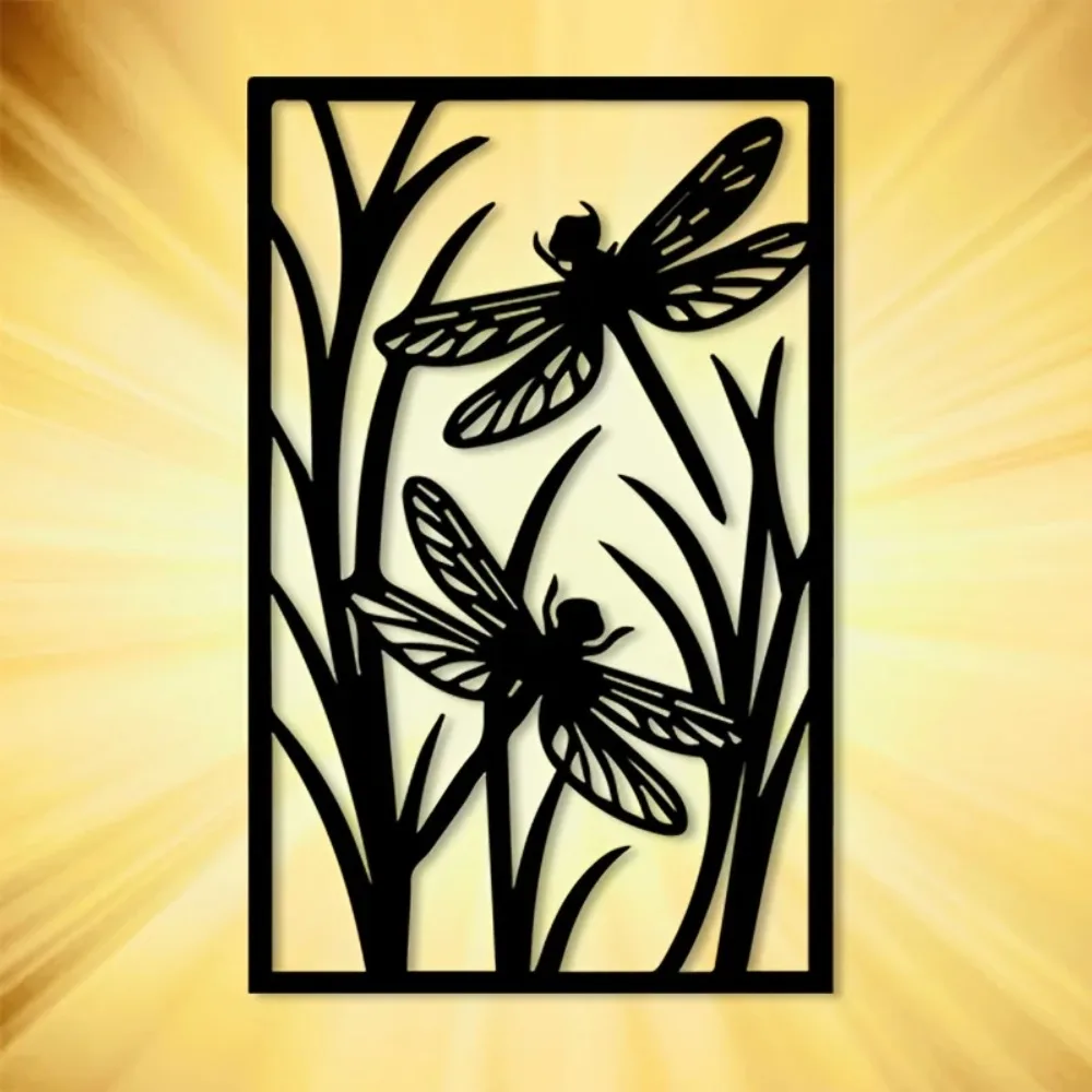 1pc Large Black Metal Dragonfly Wall Sculpture Abstract Iron Outdoor Art Decor Anti-Rust Elegant Flying Insect Mural for Balcony