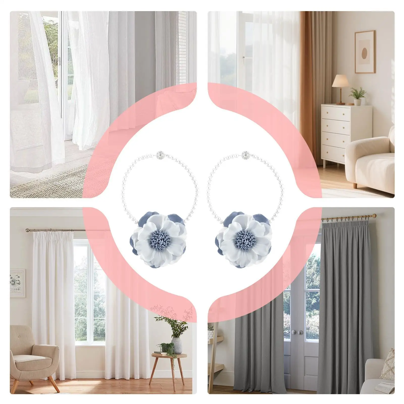 Drapery Holdbacks 2 Pieces Decorative Flower Drapery Buckle Clip Flower Drapes Tiebacks For Home Office Bedroom Living Room
