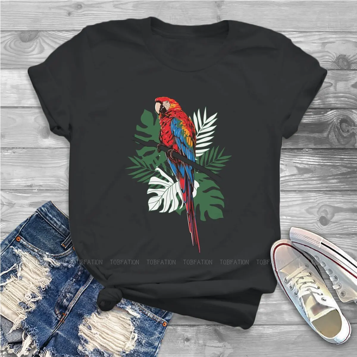 Scarlet Ara Costa Rica Klassische frauen T-shirt Papagei Tier Mädchen Grafik Tops Baumwolle Weibliche T-shirt 5XL Lustige Mode geschenk