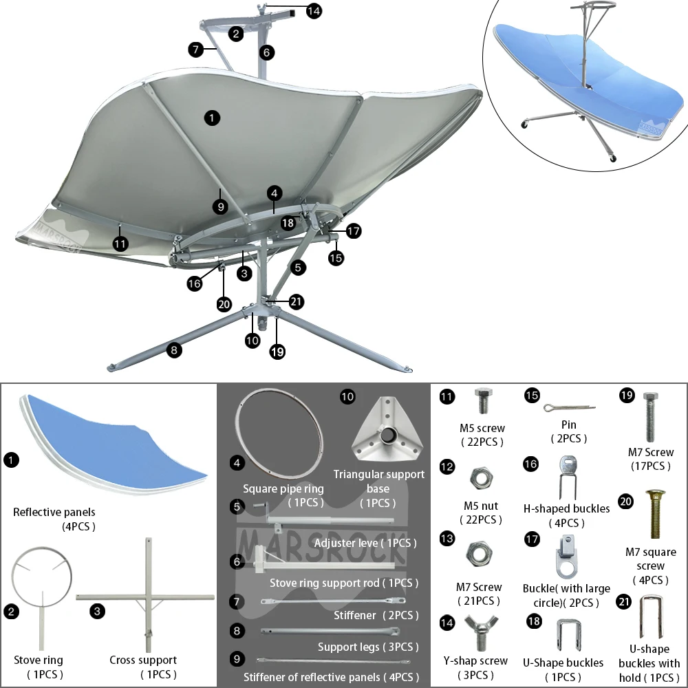 Mars Rock-cocina Solar reflectante para el hogar, horno parabólico portátil de 2000W para arroz