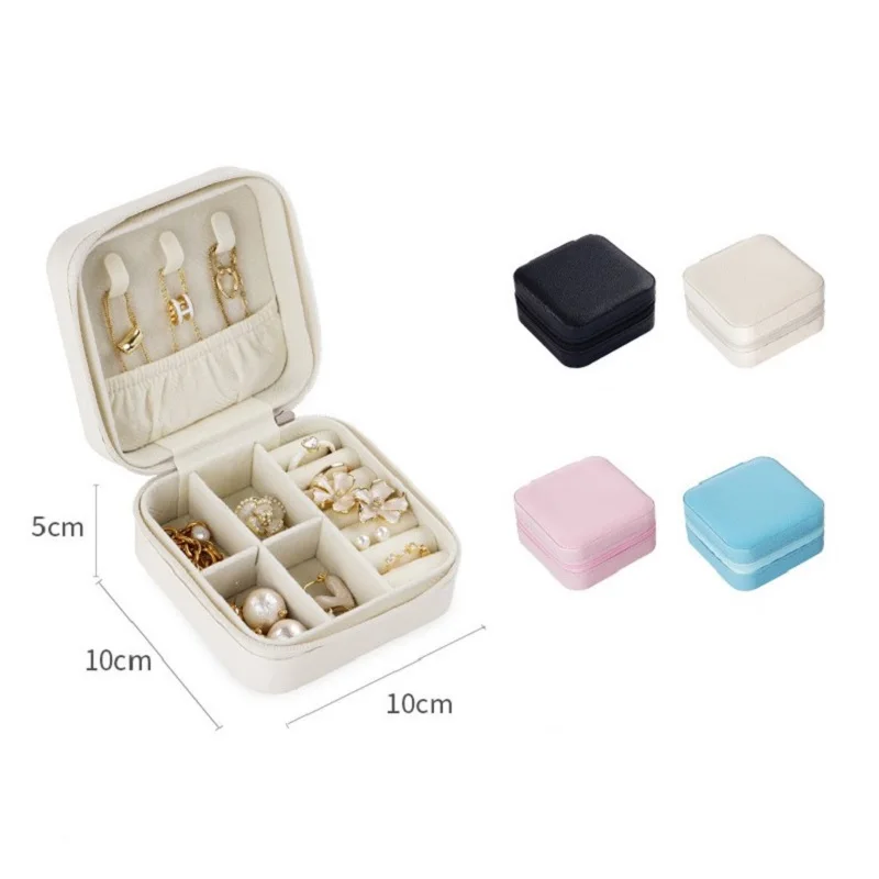 Mini Jewelry Storage Box Portable Travel Earrings Necklace Storage Case Women Ring Organizer Zipper Leather Jewelry Display Case