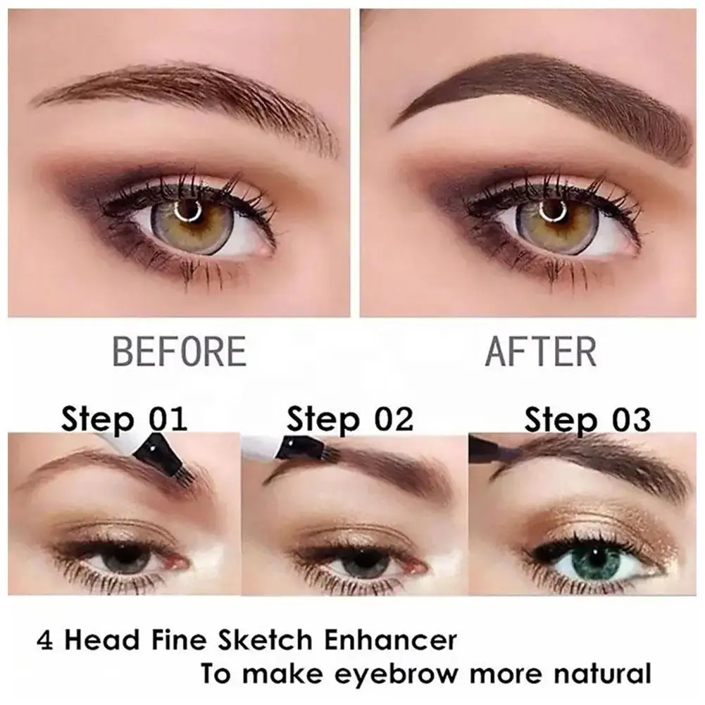 Lápis de sobrancelha líquido à prova d'água, 4 pontos, maquiagem de longa duração, cosméticos, microblade, lápis de sobrancelha, maquillajes para mujer