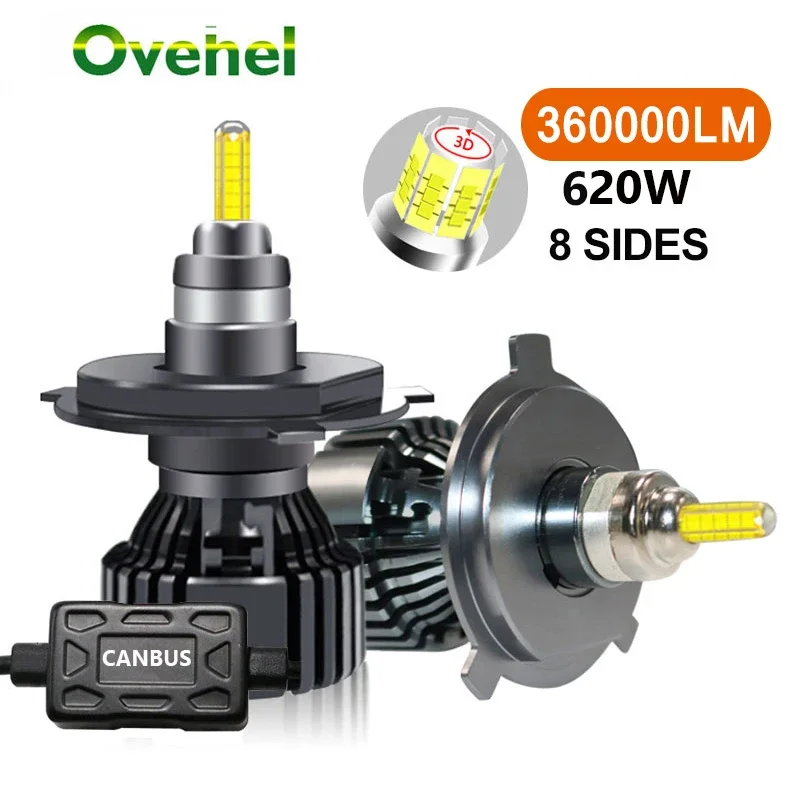 OVEHEL-bombilla LED para faro delantero de coche, luces antiniebla, Canbus, 620 K, 12V, H7, H4, H11, 360000LM, 9005 W, H8, HB4, HB3, 9006, 6000,