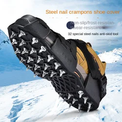 Pinza de hielo de 32 dientes para zapatos, cubrezapatos antideslizantes de acero para caminar en la nieve, crampones para nieve, botas de escalada