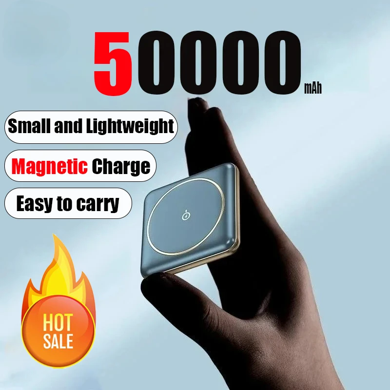 

50000mAh Mini Magnetic Wireless Power Bank Charger Fast Charging Thin External Battery For iPhone Huawei Samsung Xiaomi