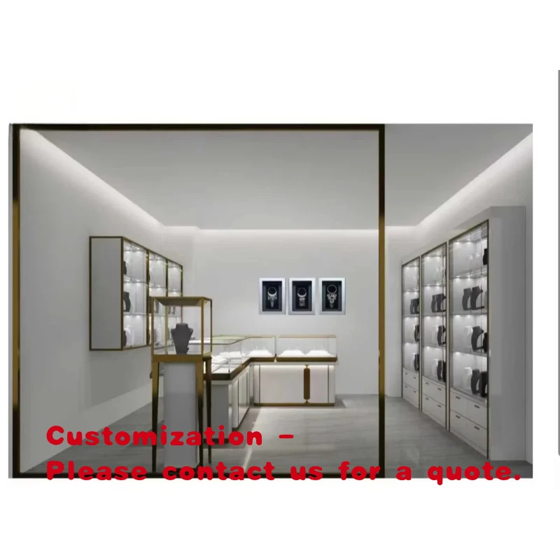 custom.Custom Luxury Jewelry Showcase LED Lighting Waterproof Lockable Mall Kiosk Customizable Glass Metal Display