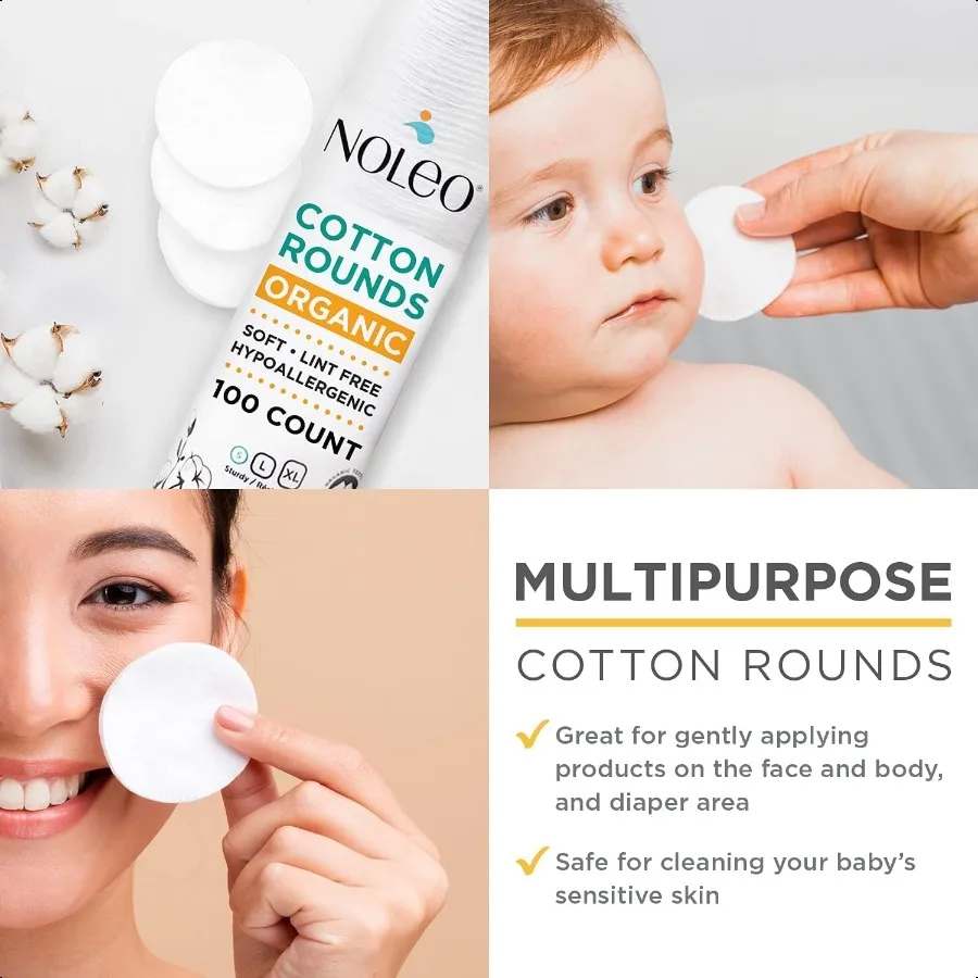 オーガニックコットンラウンド、メイクアップ製品、アイメイク落としパッド、ベビーワイプス対応、小サイズ300枚入り