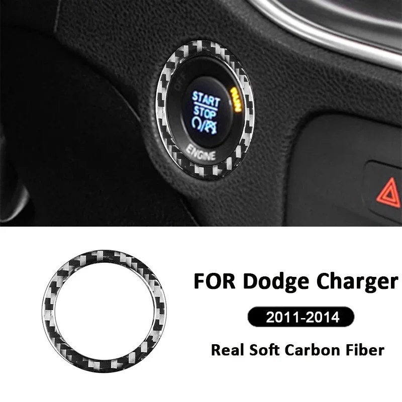 

Carbon Fiber Car Keyless ONE-CLICK Start Stop Button Engine Ignition Switch Frame Decoration Sticker For Dodge Charger 2011-2014