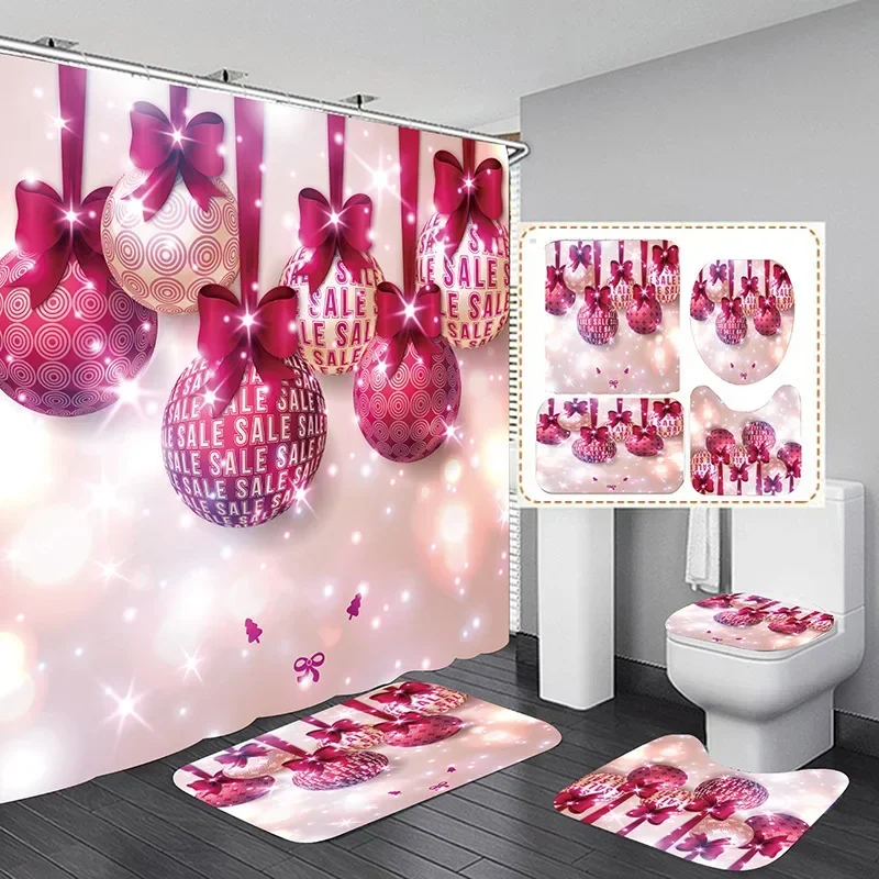 2026 Merry Christmas Decor Shower Curtain Santa Elk Christmas Waterproof Polyester Curtain