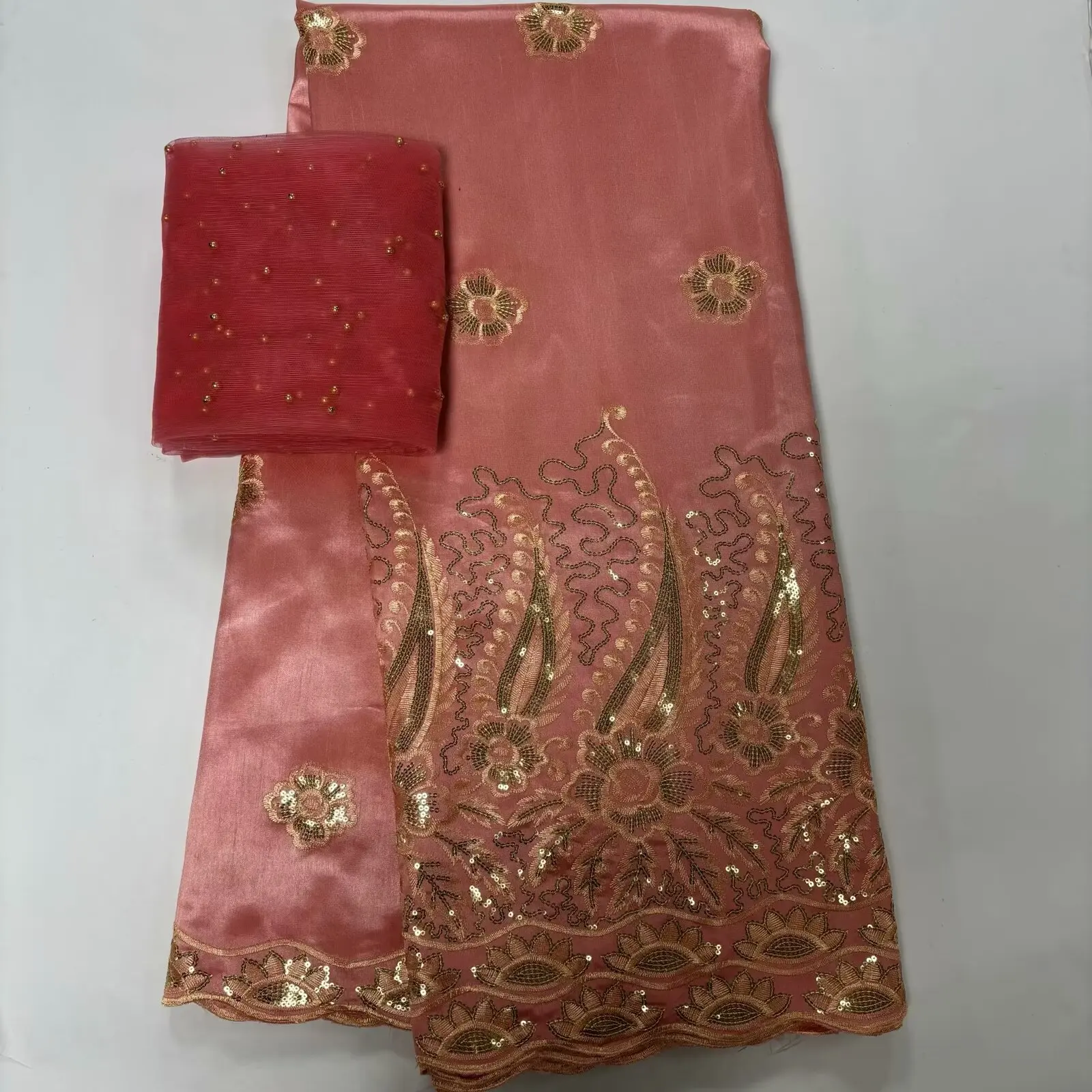 African George Fabric 5+2yards/pcs Indian Raw Silk George Wrappers Hot Nigerian Lace Fabrics Set With Blouse for Wedding