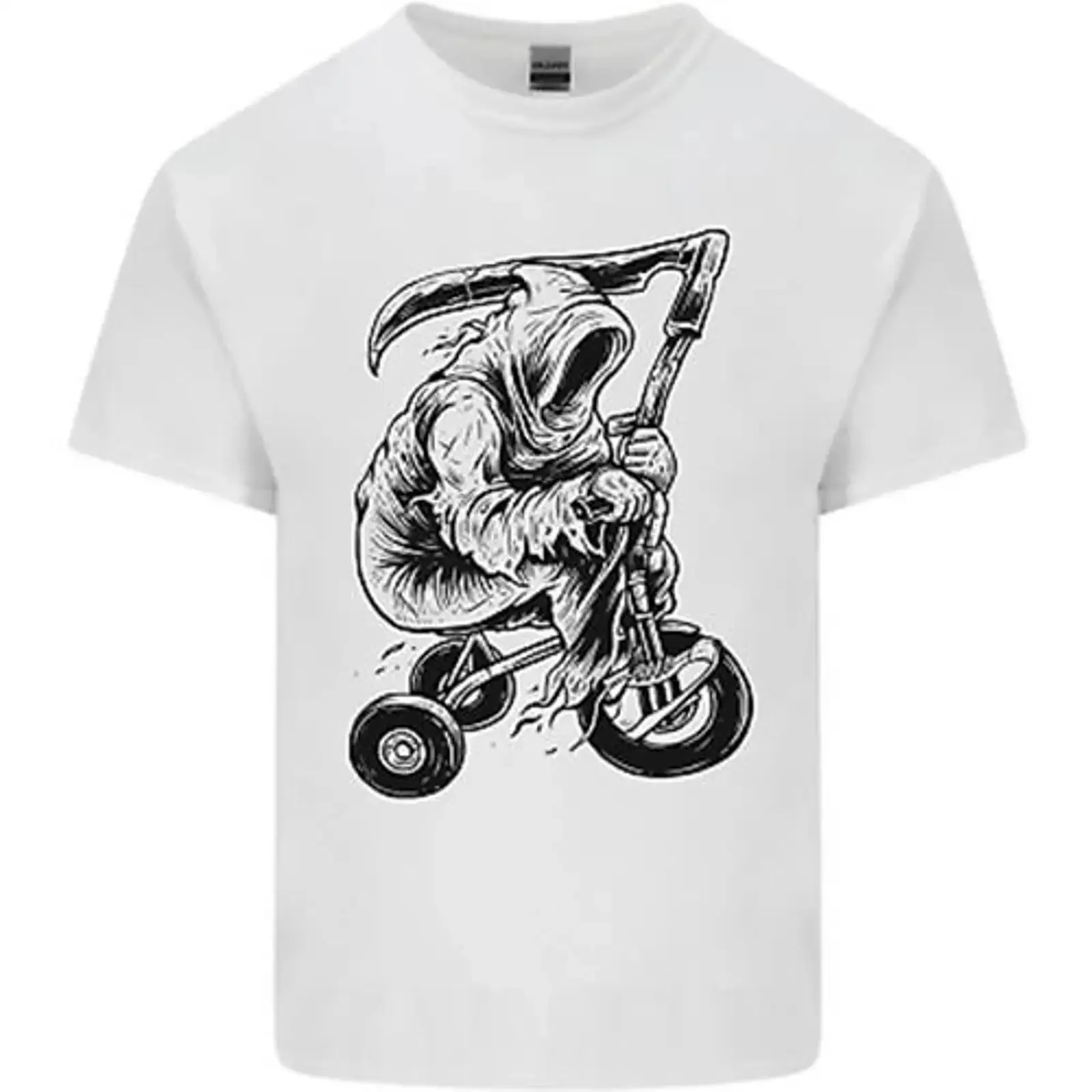 Футболка Grim Reaper Trike Fahrrad Fahren Gothic для детей, мальчиков и девочек, винтажная, с эффектом потертости, унисекс, для повседневной носки, мужская, повседневная