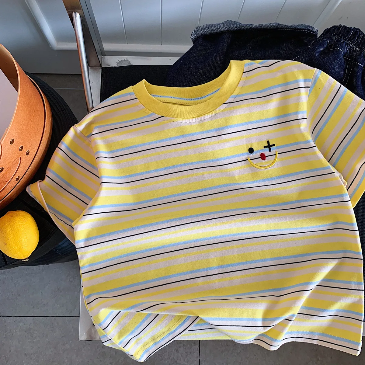 Children Clothes Kids Summer Short-sleeved T-shirts Baby Boys and Girls Korean-style Simple Casual Striped Tops Trendy