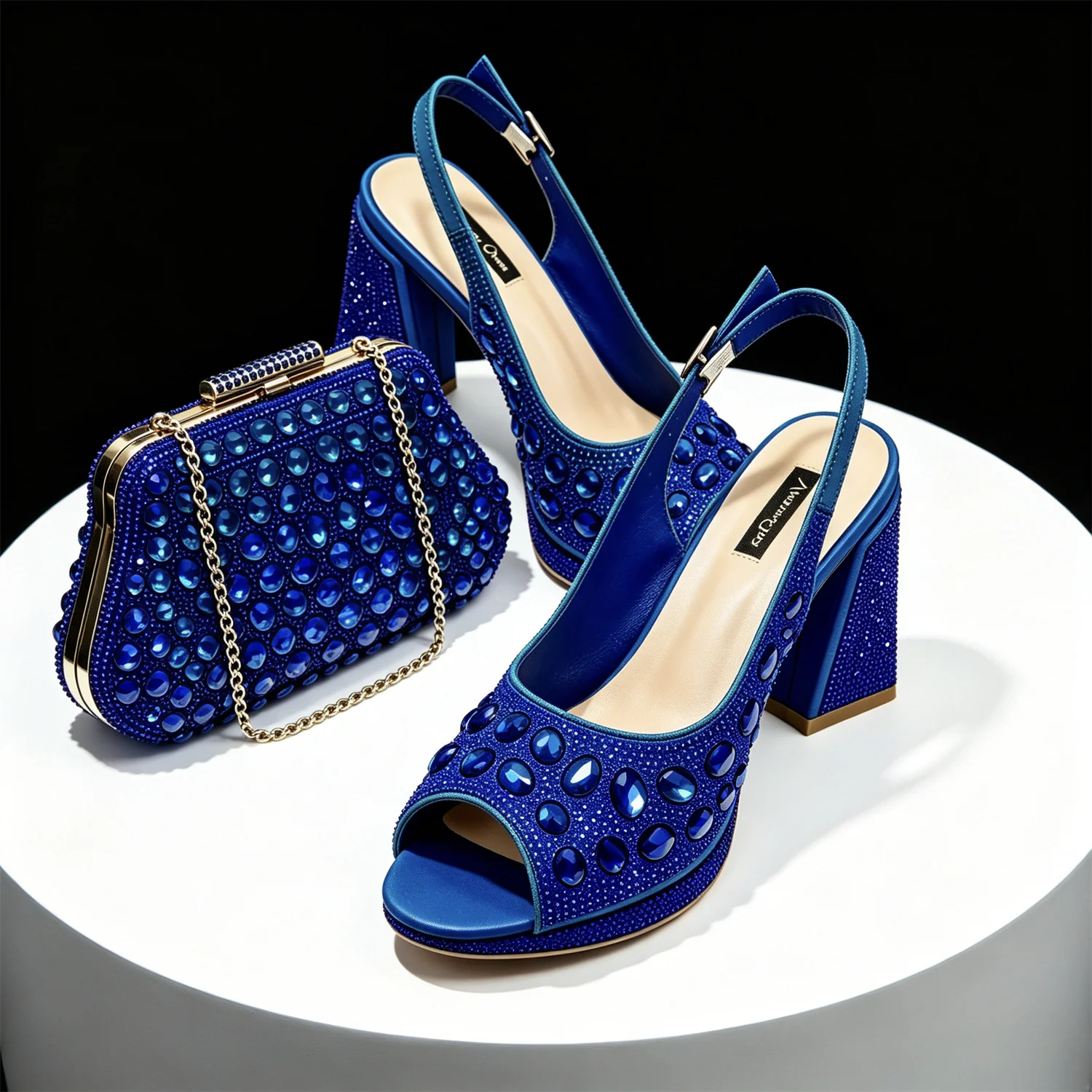 Women'S Fashion Jewellery - Royal Blue Full Rhinestone Peep Toe