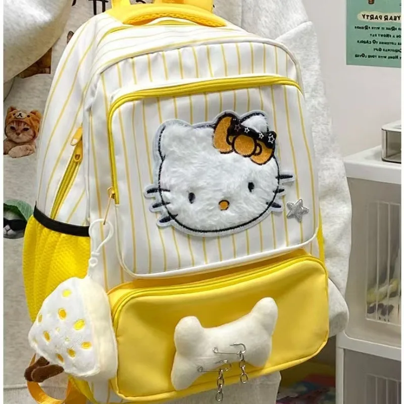 sanrio-fashion-striped-bow-cute-cartoon-hello-kitty-backpack-student-load-reduction-large-capacity-backpack
