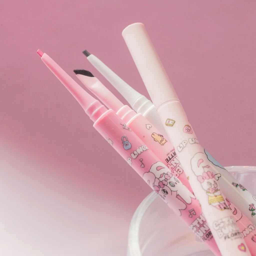 FLORTTE Esther Bunny Double-Ended Eyeliner Pencil With Blade Eyeliner Brush Flat Tip Eyeliner Gel Pencil Women Cosmetics Makeup