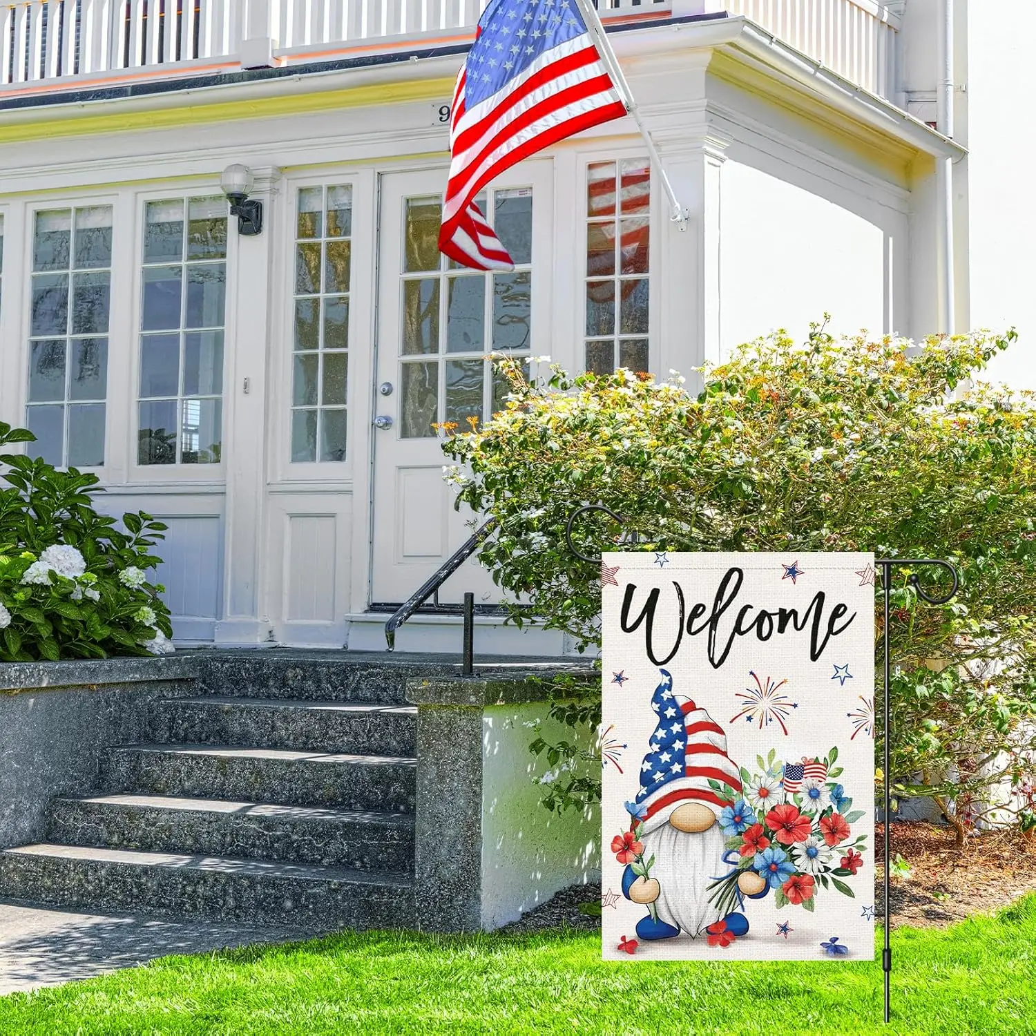 Louise Maelys 4th of July Garden Flag Floral Gnome Patriotic Welcome 12x18 Inch Double Sided Independence Day Stars and Stri EEZ