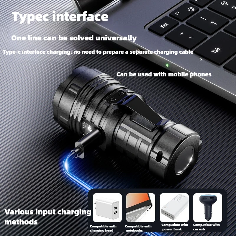 New multifunctional white laser flashlight with built-in 18650 battery charging magnetic portable mini outdoor small flashlight