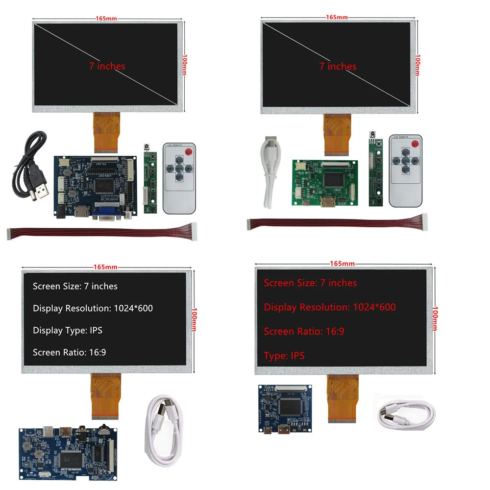 

7 Inch 1024*600 IPS Monitor LCD Screen Display With Driver Control Board HDMI-Compatible For Raspberry Pi Banana Pi PC