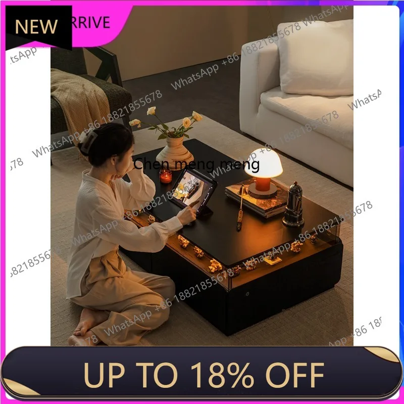 

C88 Black rock slab coffee table living room household Italian minimalist solid wood tea table with lamp light luxury