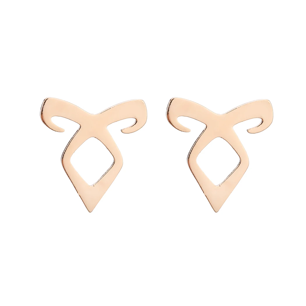 QIAMNI Stainless Steel Minimalist Geometric Parabatai Runes Stud Earrings Fashion Shadowhunters Angelic Power Jewelry Gift Charm