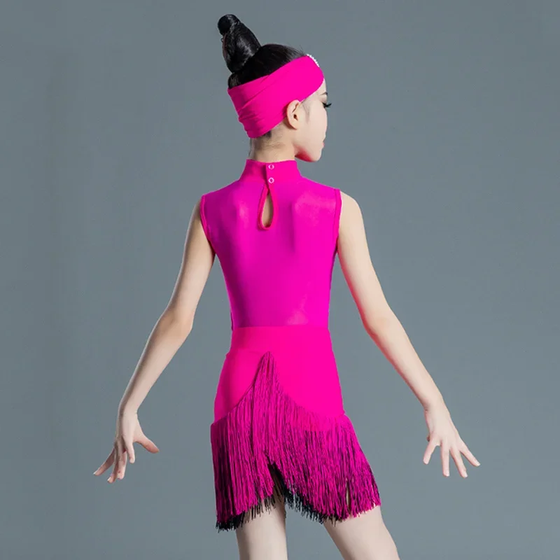 Costume de brevCha pour Fille, Robe à Franges Rhodo/Violet, pour Compétition Latine, Samba, Tenue d'Entraînement