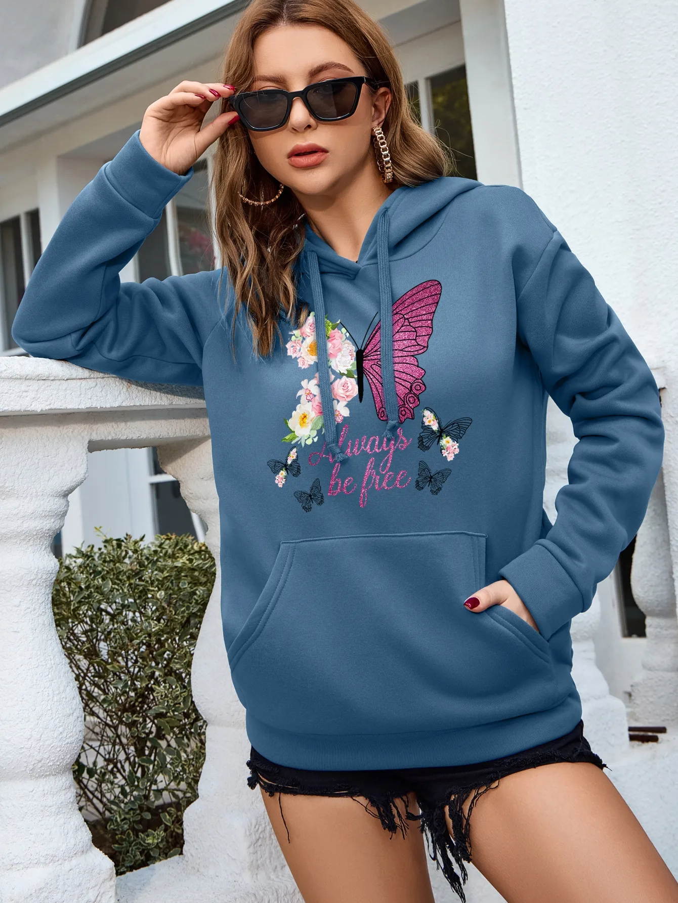 Cartoons Colorful Butterfly Creative Printing Women Hoodie All-Match Loose Hoody Autumn Comfortable Tracksuit New Street Clothes