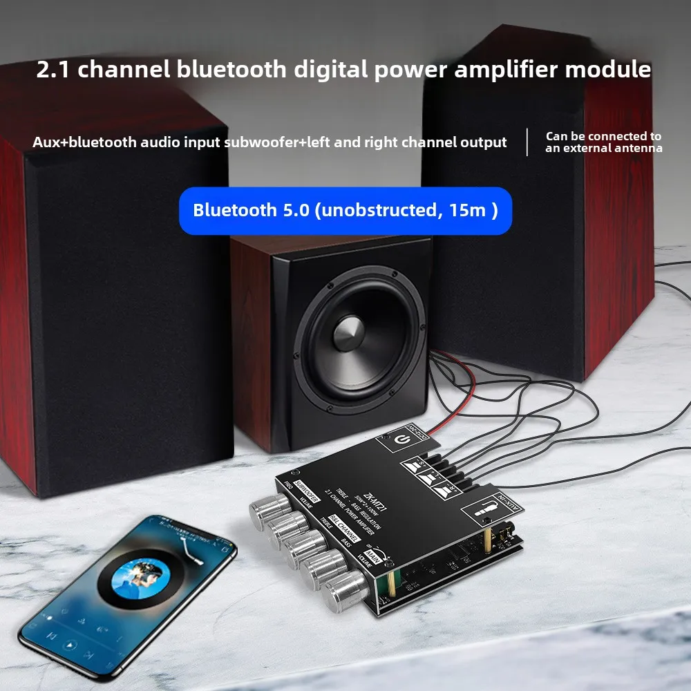 New ZK - MT21 2.1 - Channel Bluetooth Digital Amp Module - Adjustable Treble & Bass, Powerful Subwoofer Driver