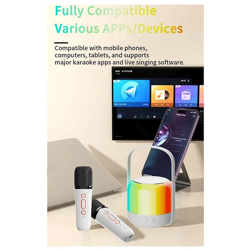 

RGB Colorful LED Light Bluetooth 5.3 PA Speaker Wireless Dual Microphones KTV DSP System 3D HIFI Stereo Surround Easy Install