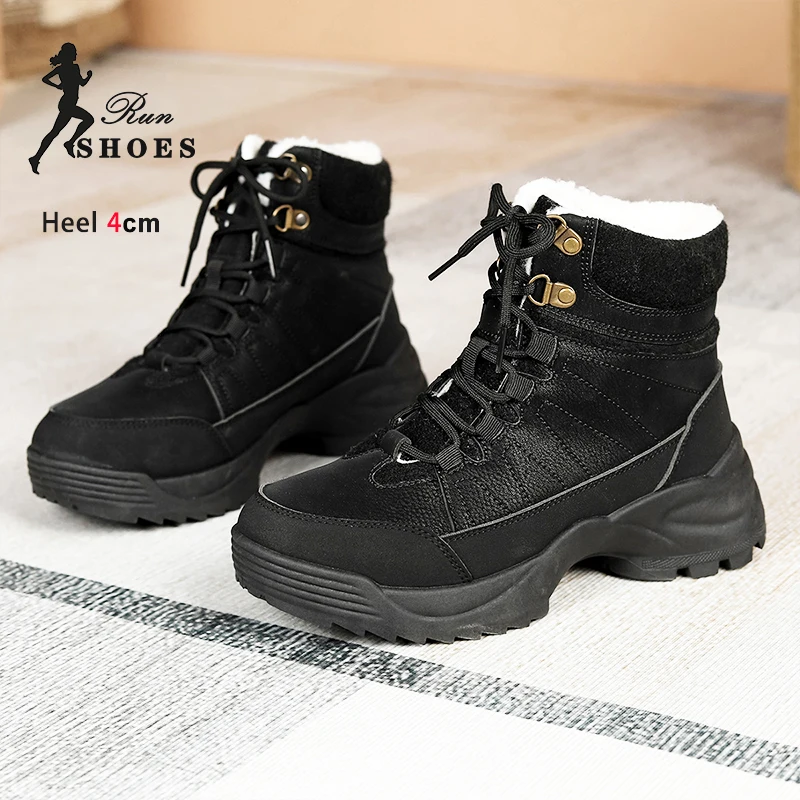 

Женские зимние короткие ботинки, новинка 2024, черная Уличная Повседневная обувь, водонепроницаемая женская обувь на толстой подошве со шнуровкой, теплые зимние ботинки 36-40