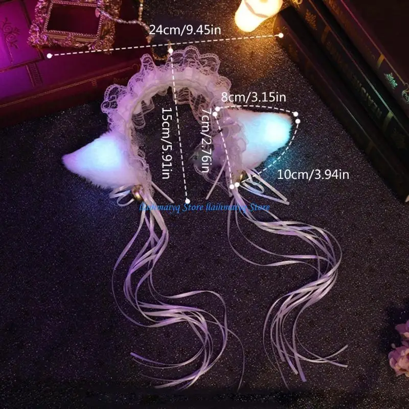 573B القطط الأذن عقال زي الهالوين تضيء أغطية الرأس للحفلات