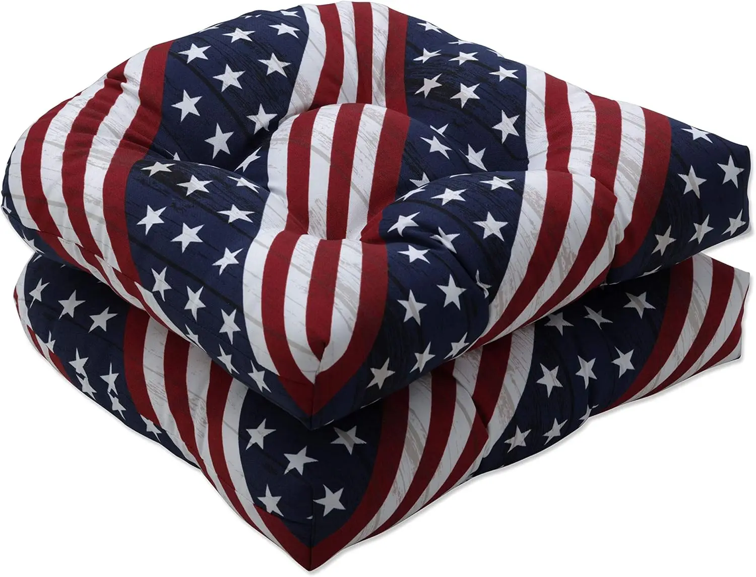 

Americana Indoor/Outdoor Chair Seat Cushion Tufted, Weather, And Fade Resistant, 19"" X 19"", Red/Blue Major 2 Count