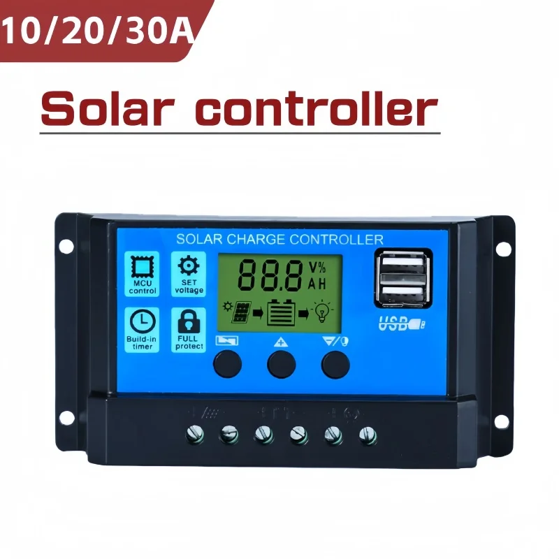 12V 24V PWM Solar Charge Controller with Adjustable LCD Display Dual USB Port Timer Setting Auto Parameter 10A 20A 30A