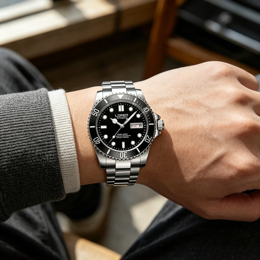 Diving Sports Mens Watches LOREO Top Brand Luxury Luminous Date Automatic Mechanical Watch Men Casual Sports Waterproof 200m
