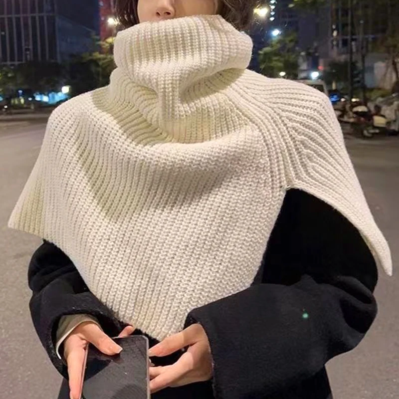 Autumn Winter Knitted Shawl Pullover Scarf for Women Solid Soft Warm Shoulder Cape Turtleneck False Collar Clothes Accessories