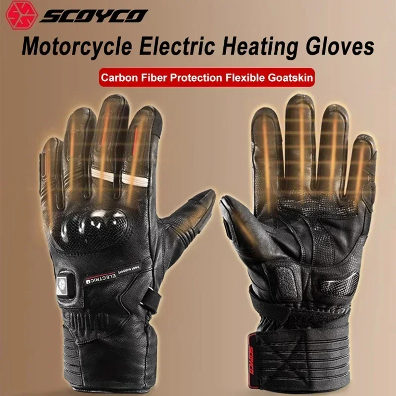 SCOYCO Electric Heated Gloves Winter Touch Screen Motorcycle Guantes Waterproof USB Rechargeable Heating Thermal Anti-fall Luvas