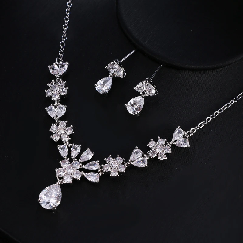 GMGYQ Hot Slae High Price Performance Ratio Shiny Zirconia Flower Design Jewelry Set for Women Wedding Party Accessories