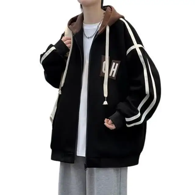 جاكيت بيسبول كبير الحجم بغطاء للرأس، معطف عصري للطلاب المراهقين، تصميم جديد للخريف، قماش بوليستر، نمط كاجوال، جاكيت رجالي #2