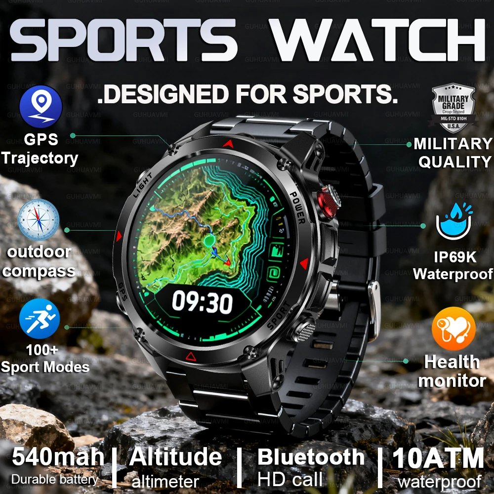 

Новые военные GPS-смарт-часы 2026 года, водонепроницаемые, с HD AMOLED-экраном 1,46 дюйма, встроенной 6-частотной спутниковой связью, для спорта на открытом воздухе и фитнеса, умный браслет