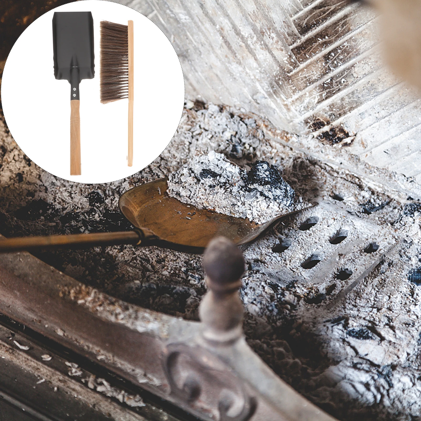 

1Set Fireplace Ash Shovel Brush Set Lightweight Wood Handle Practical for Home Kitchen Fireplace Cleaning Supplies