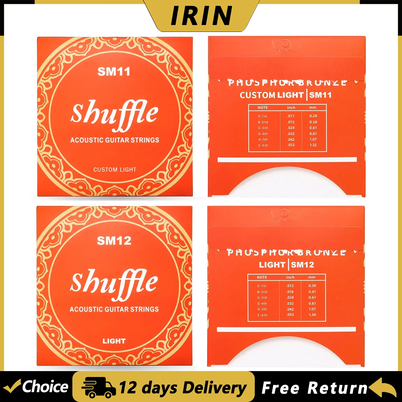 SHUFFLE SM11/SM12 Acoustic Guitar Strings High Carbon Steel Core Anti-rust Coating Folk Guitar Strings Guitar Part Accessories