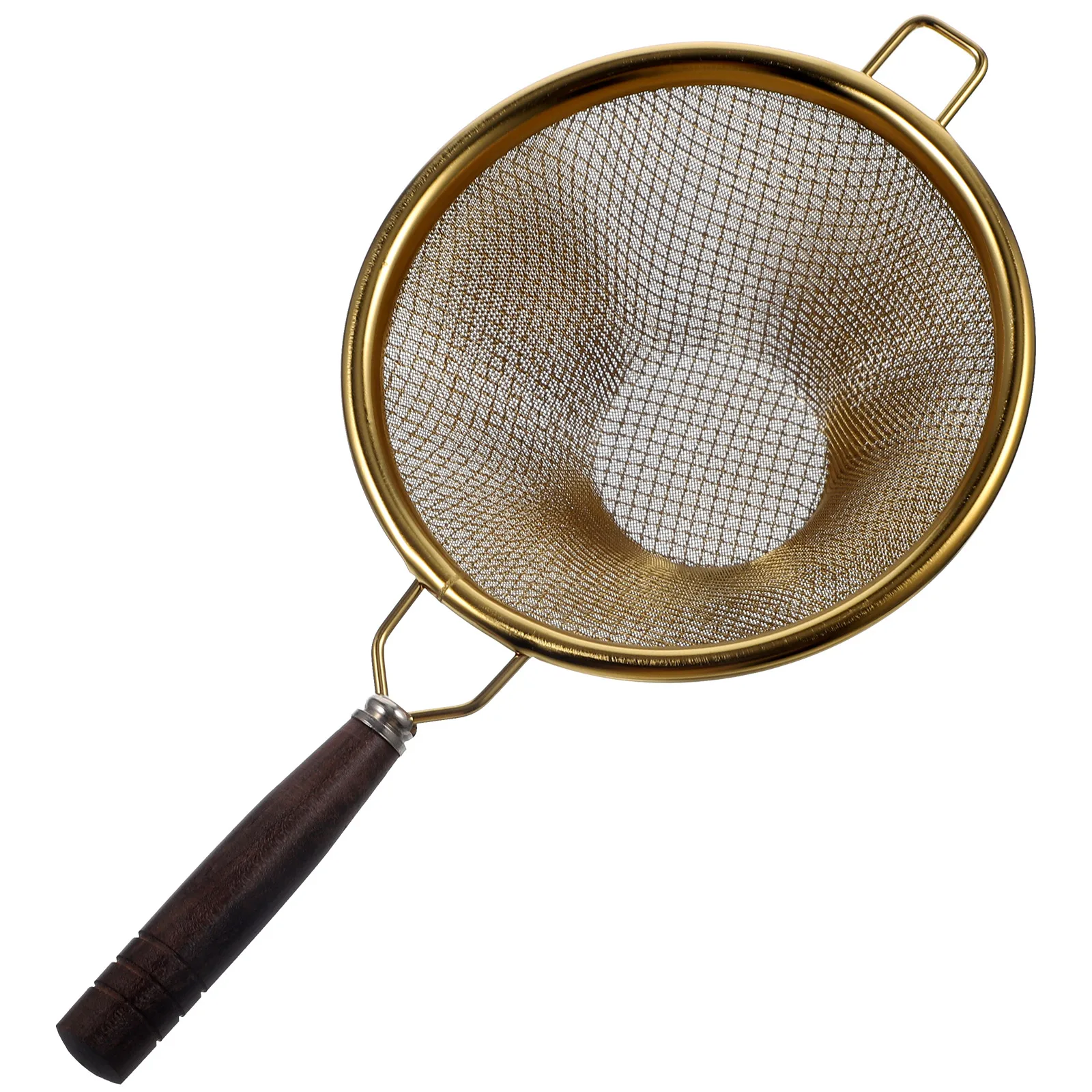 

1pc Tea Strainer Stainless Steel Fine Mesh Filter Wood Handle Golden Kitchen Sieve Juicer Loose Leaf Brewer Coffee