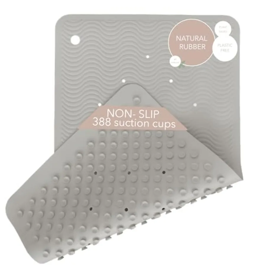 

Rubber Wave Bath Mat Long 28 × 16 in - Non-Slip Shower and Bathtub Mat with 388 Suction Cups Plastic-Free and Biodegradable