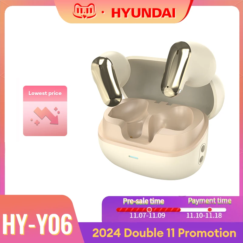 Choice HYUNDAI HY-Y06 TWS Wireless Bluetooth 5.4 Earphones 24h Long Battery Life Headphones Hifi Sound HD Call reduction