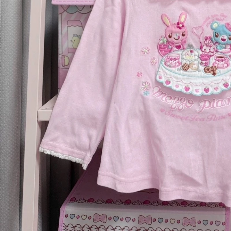 اليابانية الكرتون تي شيرت مطرز المرأة الحلو Y2k الجمالية الدانتيل المرقعة القمم الفتيات Harajuku الجرونج Kawaii لطيف القوس تيز #3