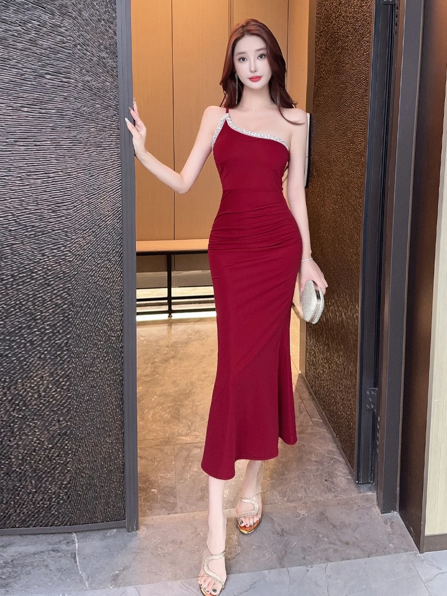 

Элегантное ретро-платье-футляр с открытыми плечами и эффектом обертывания, с пышной юбкой-русалкой, для вечерних выходов, для женщин 20-30 лет, зимний сезон, H-образный силуэт